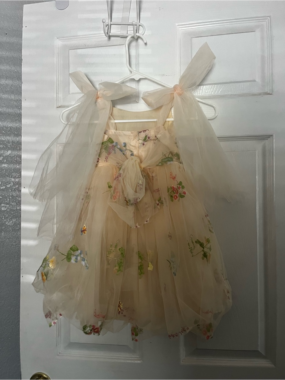 Girls Ivory Floral Tulle Party Dress - Picture 2 of 2